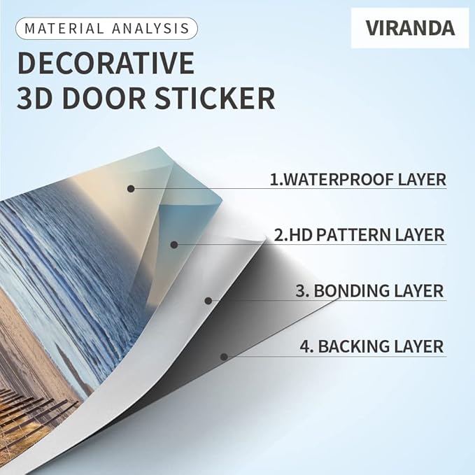 Bamboo 3D Door Stickers Murals - Peel and Stick - Waterproof & Washable - Matt Finish - Natural Style - Bamboo Pattern - 37.4" x 78.7" - 2 Pieces