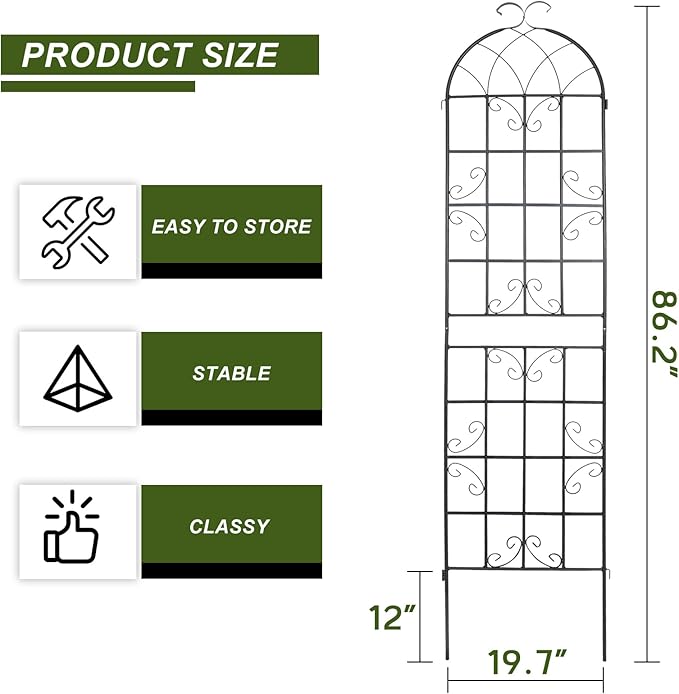 4 Pack Metal Garden Trellis 86.2x19.7inch for Climbing Plants,Rustproof Sturdy Black Steel Trellis Plants Support Outdoor for Outdoor Roses Vine Cucumbers Vegetables Flower Support