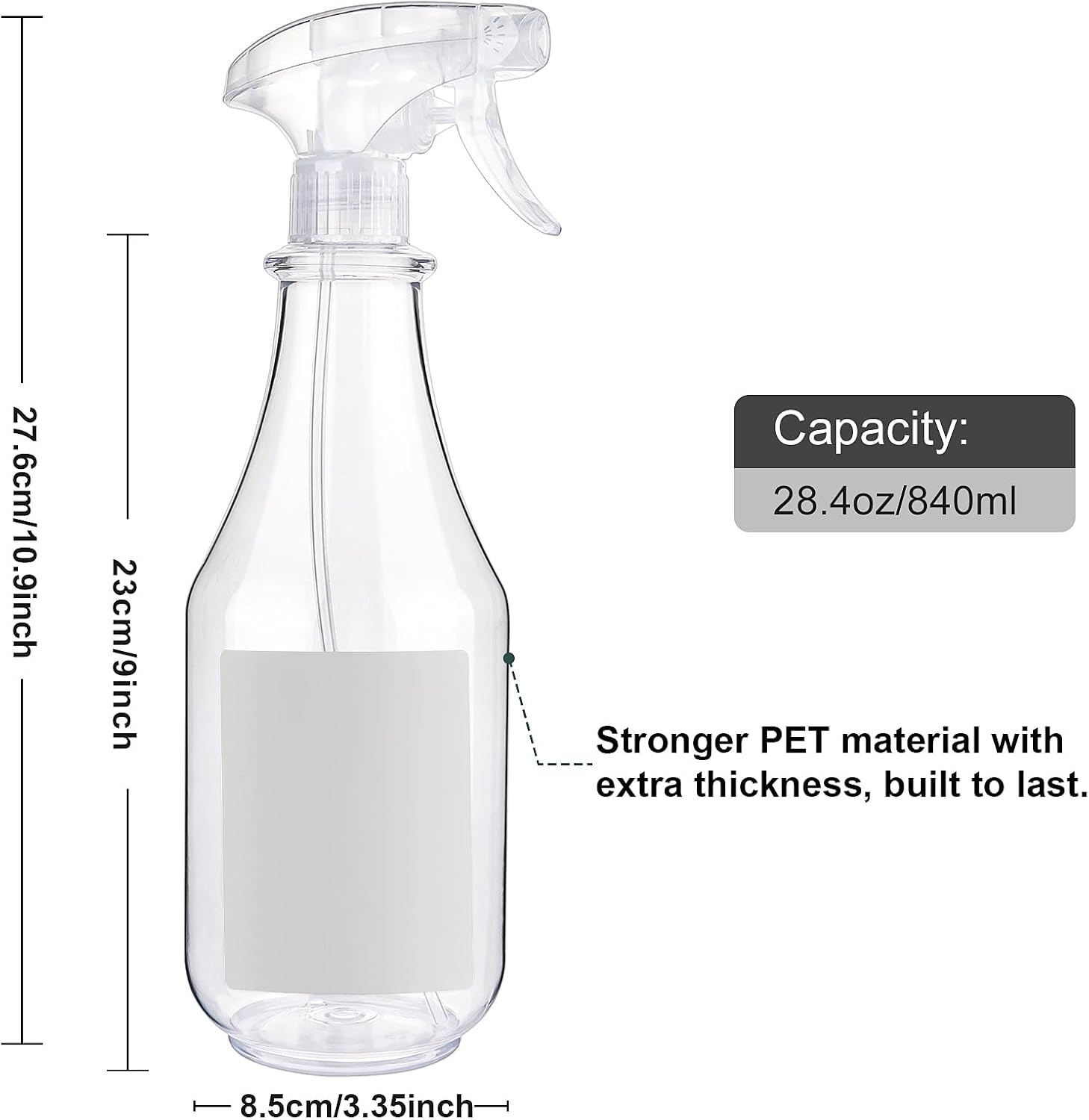 Plastic Spray Bottles Empty Spray Bottle 28.4oz Heavy Duty Spraying Bottles Mist/Stream Water Bottle for Cleaning Solutions, Plants, Pet, Essential Oils, Hair (Clear2)