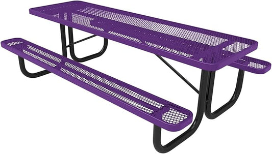 Coated Outdoor Furniture Heavy-Duty Portable Outdoor Picnic Table, Thermoplastic Coated Expanded Metal Commercial-Grade Patio Dining Furniture Made in America (8ft Rectangular, Purple)