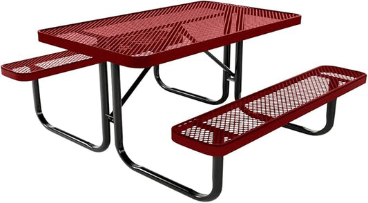 Coated Outdoor Furniture Heavy-Duty Portable Outdoor Kids Table, Expanded Metal Kids Picnic Table, Commercial-Grade Picnic Table, Made in America (4ft Rectangular, Childrens, Textured Burgundy)