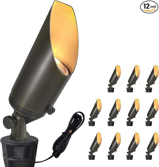 COLOER Die-cast Brass Landscape SpotLights Outdoor, 12V AC/DC Low Voltage Adjustable Yard Lighting, Garden Patio Trees Directional Spot Up Light(103B,Bronze, 12-Pack Without Bulb)