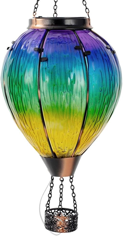 DREAMSOUL Large Hot Air Balloon Solar Lantern with Candle Holder, Hanging Solar Hot Air Balloon Lantern with Flame for Garden Yard Tree Decor