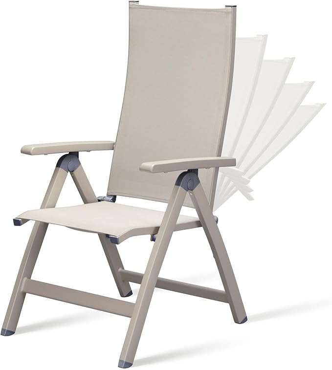 Adjustable Folding Chair, Indoor Bedroom, Outdoor Balcony, Patio, Lawn Yard Beach, Porch, for Comfortable Foldable Lounge Chair, Portable Cozy Recliner, Metal Frame