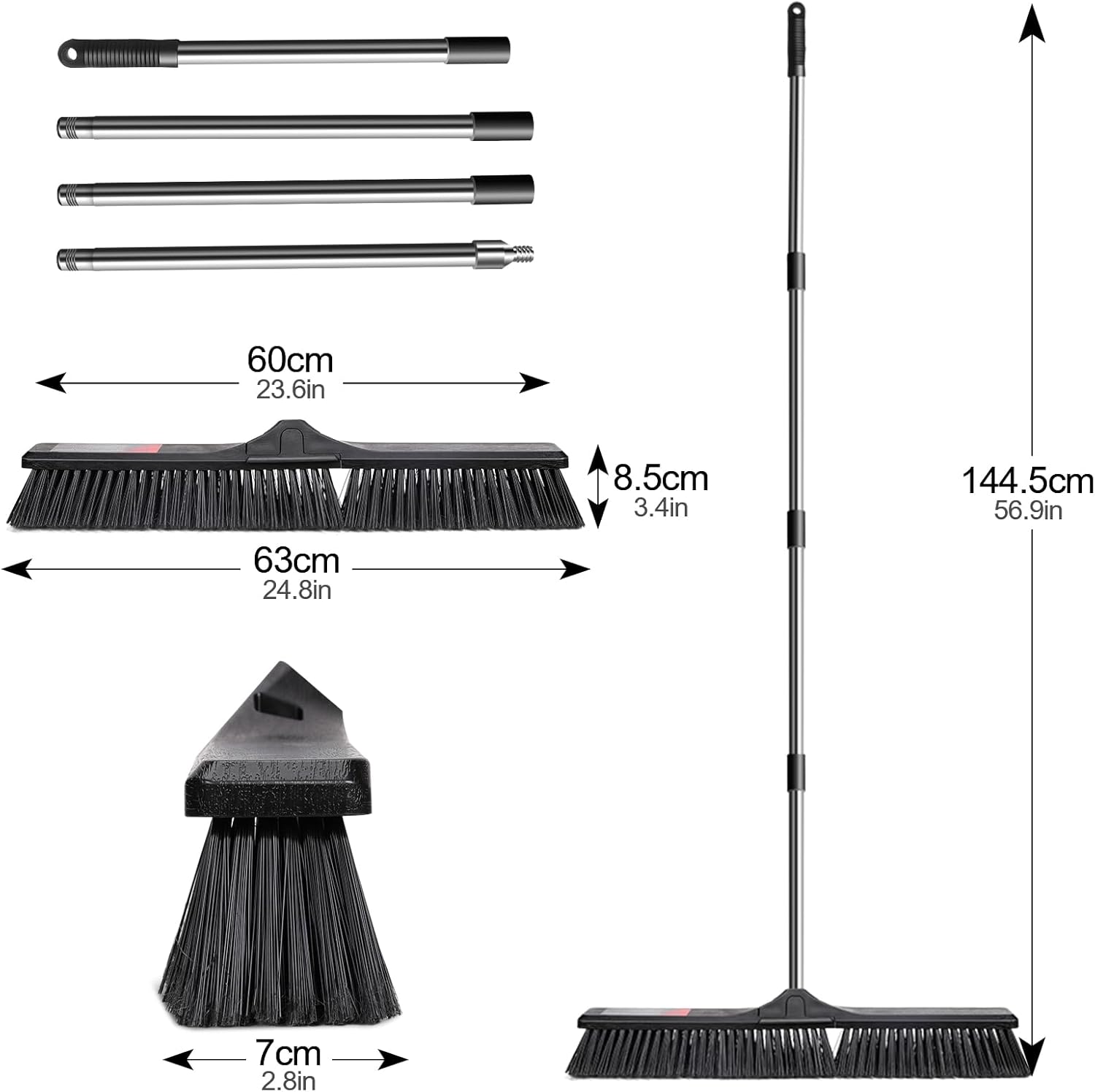 Push Broom Outdoor Heavy Duty,Masthome 24" Push Broom with Stiff Bristles,Heavy Duty Garden Broom,Outdoor Stiff Sweeping Broom for Garage Yard Patio Deck Concrete Wood Stone Floors Scrub and Cleaning
