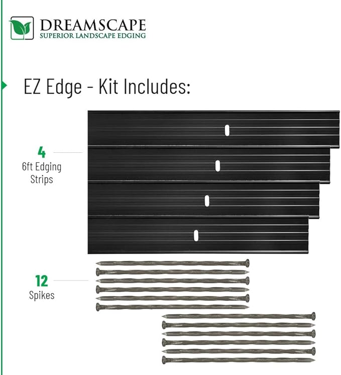 Dreamscape E-Z Edge Aluminum Landscape Edging - 4 Strips, 6ft Each (24ft Total), Black Painted - Professional Quality Landscaping Border, Metal Divider for Lawn, Garden, Flowerbed