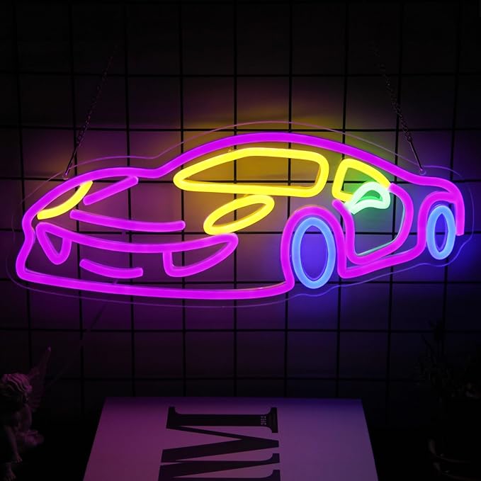 Car Neon Sign for Wall Decor Sports Car Neon Light Racing Car Neon Sign Colorful Car LED Neon Lights Signs Race Car Neon Light Up Sign for Bedroom Game Room Man Cave Garage Boy Gifts
