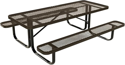 Coated Outdoor Furniture Heavy-Duty Portable Outdoor Kids Table, Expanded Metal Kids Picnic Table, Commercial-Grade Picnic Table, Made in America (6ft Rectangular, Childrens, Textured Brown)