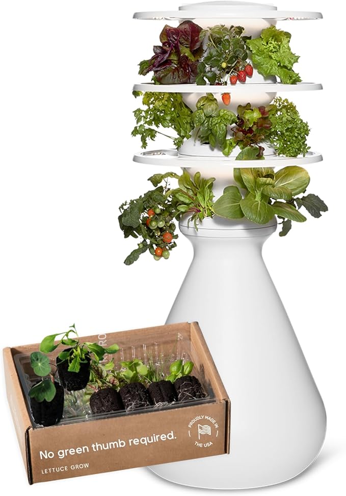 Farmstand Starter Kit with Glow Rings and 18 Seedling Credits | Small Hydroponic Growing System Kit | Vertical Garden Planter Tower | 4ft 3in Tall