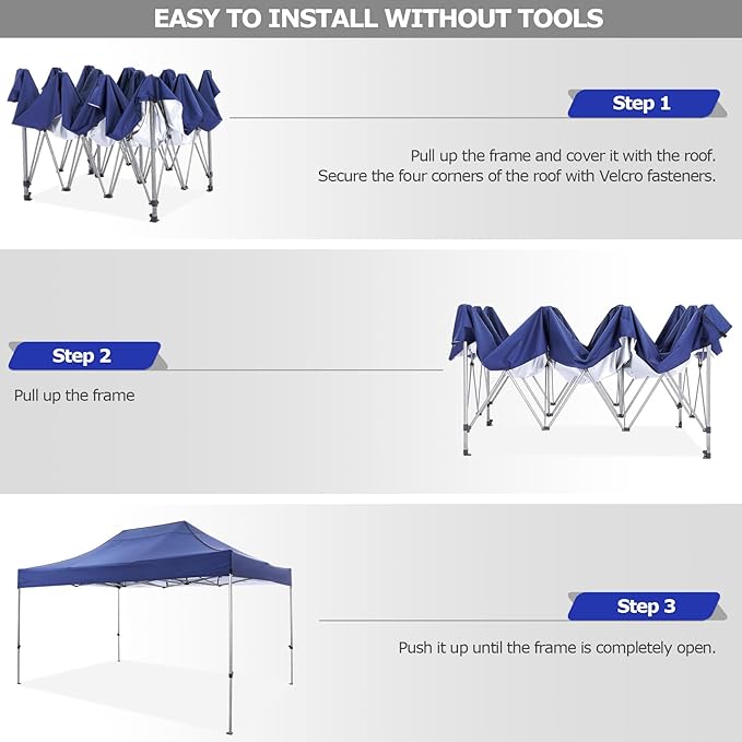 COBIZI 10x15 Heavy Duty Pop up Canopy Tent Easy Up Commercial Outdoor Canopy Wedding Party Tents for Parties All Season Wind & Waterproof Gazebo with Carry Bag, Dark Blue(Frame Thickened)
