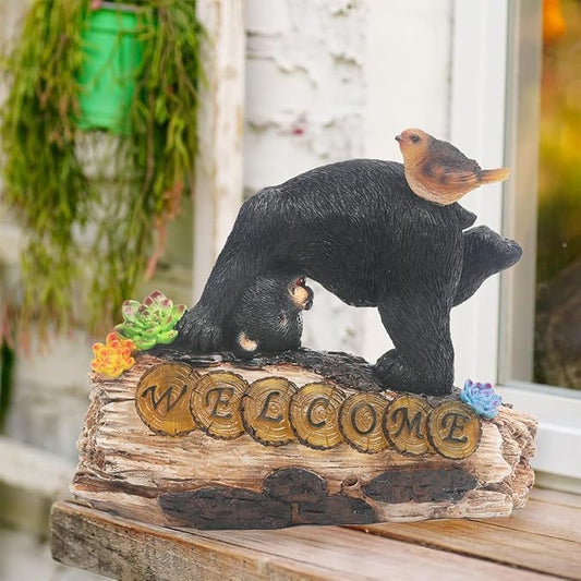 Bear Garden Decorations,Bear Solar Lights Outdoor Garden,Outdoor Solar Lights for Yard Decorations,Bear Garden Welcome Plaque Statue。