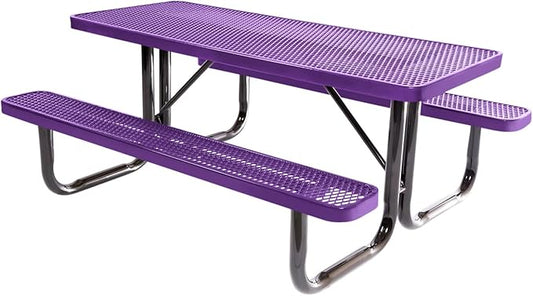 Coated Outdoor Furniture Heavy-Duty Portable Outdoor Picnic Table, Thermoplastic Coated Expanded Metal Commercial-Grade Patio Dining Furniture Made in America (6ft Rectangular, Textured Purple)