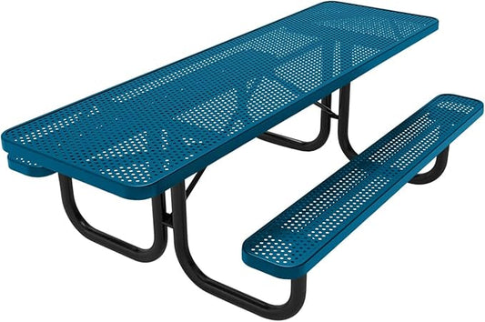 Coated Outdoor Furniture Heavy-Duty Portable ADA-Compliant Outdoor Picnic Table, Punched Steel Patio Dining Furniture Made in America (8ft Rectangular, Both-Side Handicap, Light Blue)