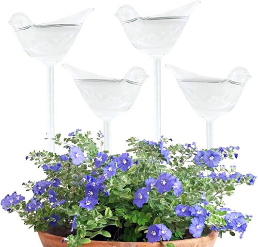Evelots Plant Self Watering Glass Globes, Bird Shaped Bulbs (4 Pack) Automatic Water Irrigation System for Plants with Funnel, Indoor & Outdoor Use -Extra Long 9.5 Inches