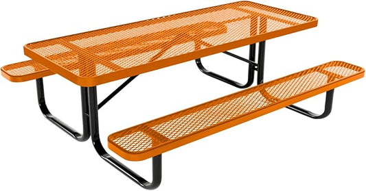 Coated Outdoor Furniture Heavy-Duty Portable Outdoor Kids Table, Expanded Metal Kids Picnic Table, Commercial-Grade Picnic Table, Made in America (6ft Rectangular, Childrens, Orange)