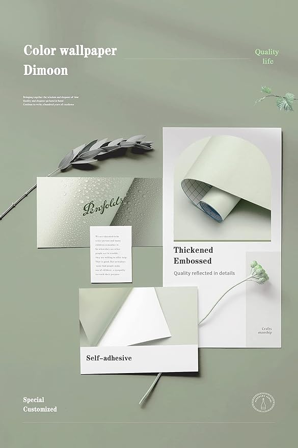 Dimoon 236''x17.7'' Green Peel and Stick Wallpaper Contact Paper Modern Self Adhesive Wall Paper Removable Renter Friendly Textured Solid Color Shelf Cabinet Vinyl Roll (236''x17.7'',Palegreen)