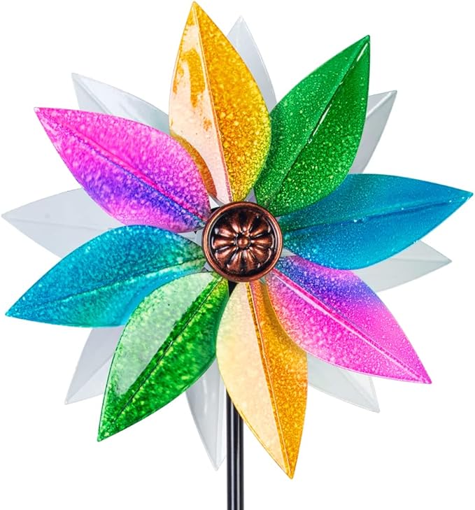DREAMYSOUL Wind Spinners for Yard and Garden, 37" Wind Spinner Metal Colorful Kinetic Sculpture Spinners for Outdoor Patio Yard Lawn Garden Decorations (Double Blade)