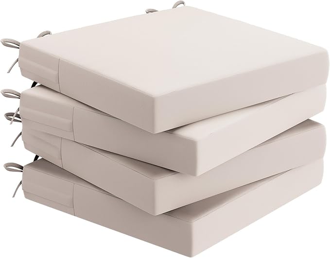 AAAAAcessories Outdoor Seat Cushions for Chairs, Waterproof, Fade-Resistant Patio Furniture Replacement Cushions, 18.5" x 16" x 3", Set of 4, Khaki Beige