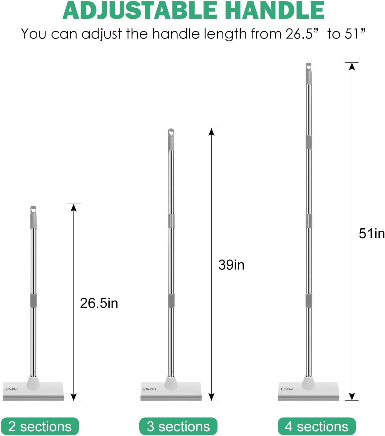 SetSail Floor Scrub Brush with 51-Inch Long Adjustable Handle 2 in 1 Scrape Brush Stiff Bristle Floor Scrubber for Cleaning Shower Bathroom Garage Kitchen Wall Deck Tub Tile,White