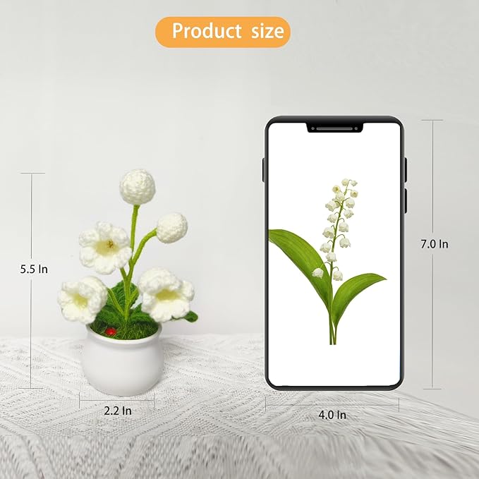 Lily of The Valley Lamp, Crochet Artificial Flower with 5 Little Night Lights, Cute Gifts for Women Wife Girlfriend Birthday Christmas Valentine Mother's Day -Small