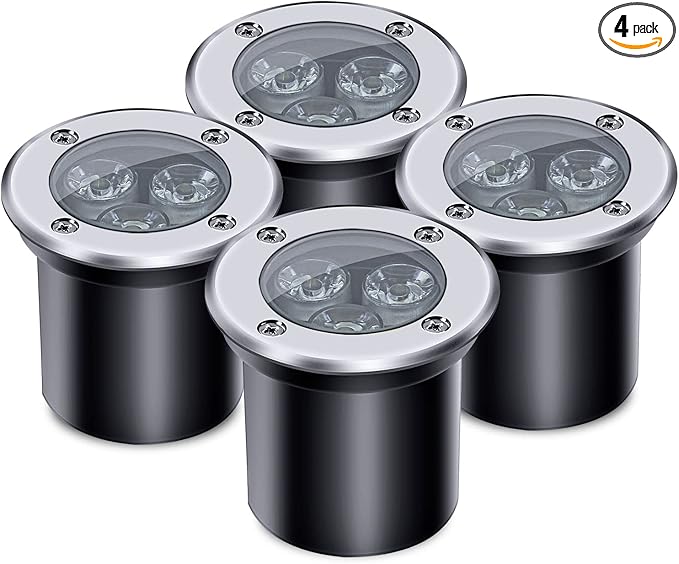 4 Pack 3w 12v Low Voltage In-ground Lights LED Landscape Light Waterproof IP67 Pathway Lights Outdoor spotlights Trees Flags for Garden,Yard,Tree (Warm White)