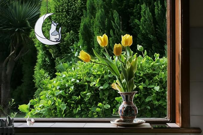 Gray and White Cat Memorial Gifts Loss of Cat British Shorthair Stained Glass Cat Suncatcher Cat Died Sympathy Gifts for Cat Lovers Cat Loss Sympathy Gift