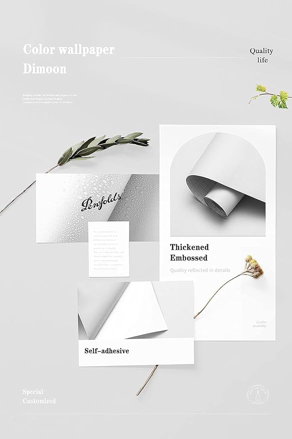 Dimoon 394''x23.6'' White Thicken Peel and Stick Wallpaper Contact Paper Modern Self Adhesive Wall Paper Removable Renter Friendly Textured Solid Color Shelf Vinyl Roll (394''x23.6'',White Thicken)