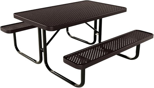 Coated Outdoor Furniture Heavy-Duty Portable Outdoor Kids Table, Punched Steel Kids Picnic Table, Commercial-Grade Picnic Table, Made in America (4ft Rectangular, Childrens, Brown)
