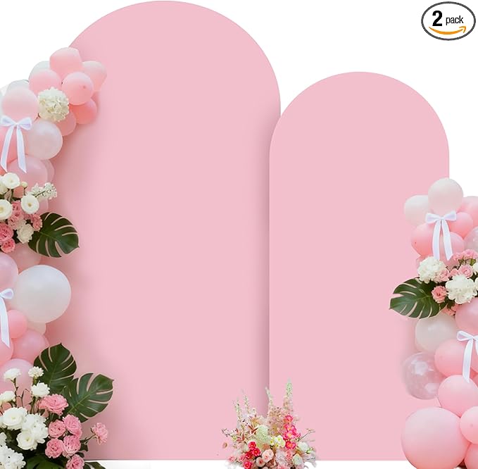 HEMMOTOP Pink Arch Backdrop Cover Set 7.2ft, 6ft, Wedding Arch Covers Stretchy Backdrop 2 Set, 2-Sided Spandex Arched Stand Covers for Balloon, Birthday Party, Baby Shower, Light Pink