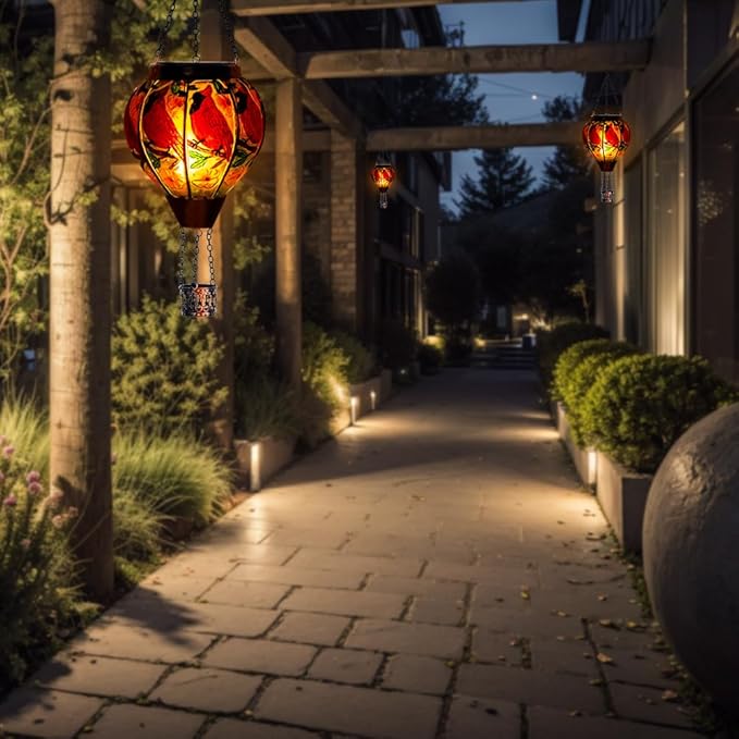 DREAMSOUL Cardinal Hot Air Balloon Solar Lantern, Hanging Solar Lanterns Outdoor with Flickering Flame Light, Glass Outdoor Lantern Waterproof for Patio Yard Party Gift Decor Christmas Gifts