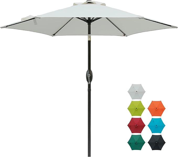 Aok Garden 7.5 ft Patio Umbrella Outdoor Market Umbrella Tilt Button and Crank 6 Ribs for Deck Lawn Pool& Backyard
