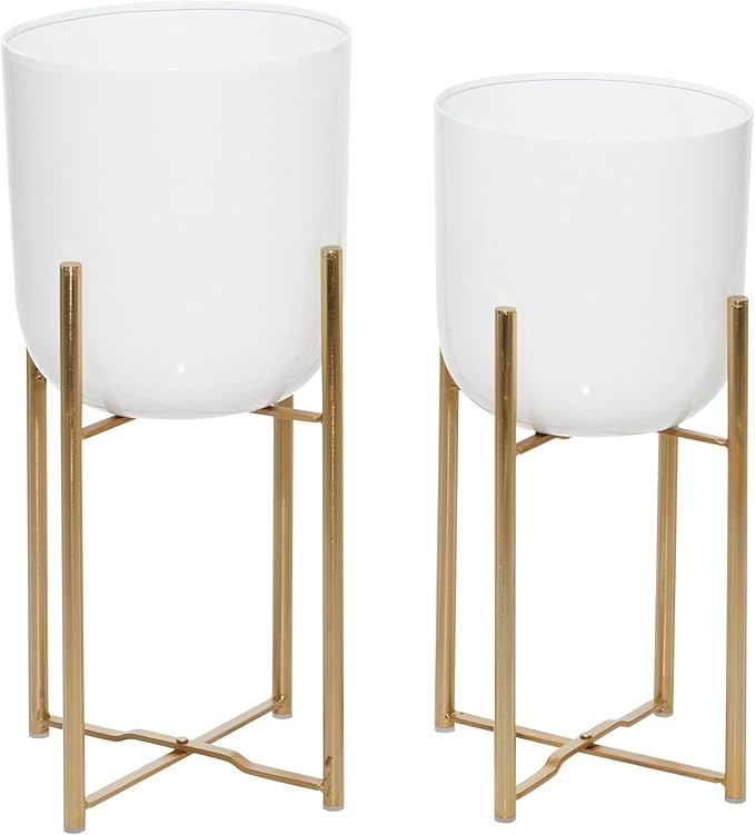 CosmoLiving by Cosmopolitan Metal Indoor Outdoor Planter Dome Large Planter Pot with Removable Stand, Set of 2 Planters 20", 22"H, White