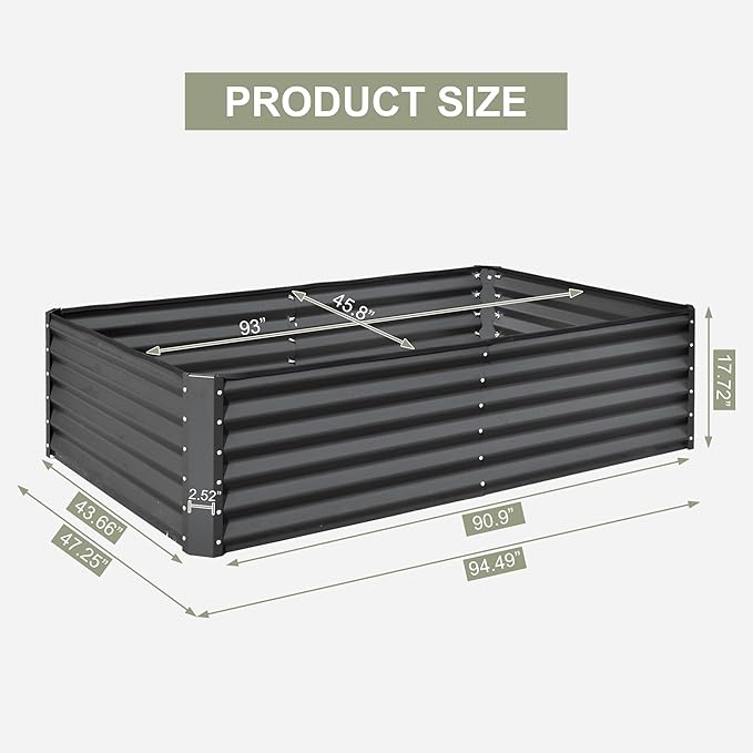 Domi Raised Garden Beds Outdoor, 8x4x1.5Ft Thickening Tall Metal Rectangular Deep Root Box Planter for Vegetables, Flowers, Herbs, and Succulents 1.5" Deep w/ 342 Gallon Capacity - Dark Gray