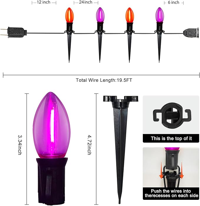 C9 Outdoor Halloween Pathway Lights, 19.5Ft C9 LED Orange Purple Halloween Pathway Marker Lights with 10 Stakes, Halloween Decorations Walkway Lights Waterproof for Driveway Lawn Yard Sidewalk Garden