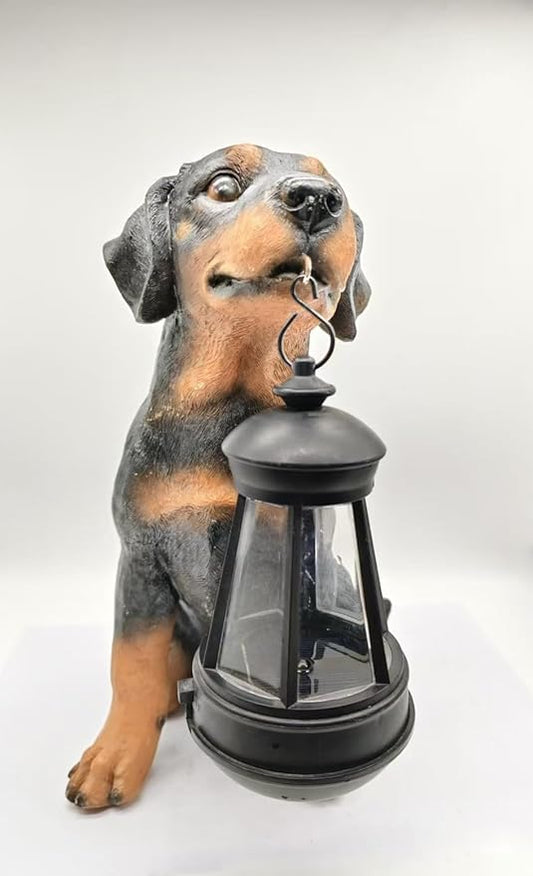 Garden Dog Statues Outdoor Decor, 10.6" Solar Light Dog Statue with Lantern, Puppy Solar Dog Figurine Sculpture for Outdoor Gardens Patio, Lawn, Yard, Housewarming Ornament Gift
