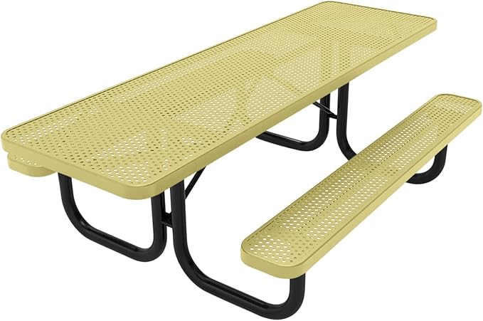 Coated Outdoor Furniture Heavy-Duty Portable ADA-Compliant Outdoor Picnic Table, Punched Steel Patio Dining Furniture Made in America (8ft Rectangular, Both-Side Handicap, Textured Sandstone)