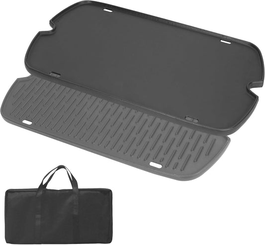 Cast Iron Grill Griddle for Weber 9010001 9011701 9013001 9020001 9030001 Traveler Portable Grill Accessories, Reversible Full Size Cooking Plate with Carry Bag