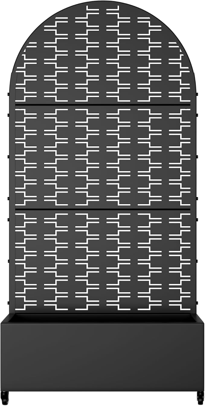 Casaphoria Metal Raised Garden Bed with Trellis and Wheels, 72"x35"x16" Arched Planter Box for Climbing Plants, Vegetables & Vines, Features Drainage Holes and Privacy Screen (Black-Square)