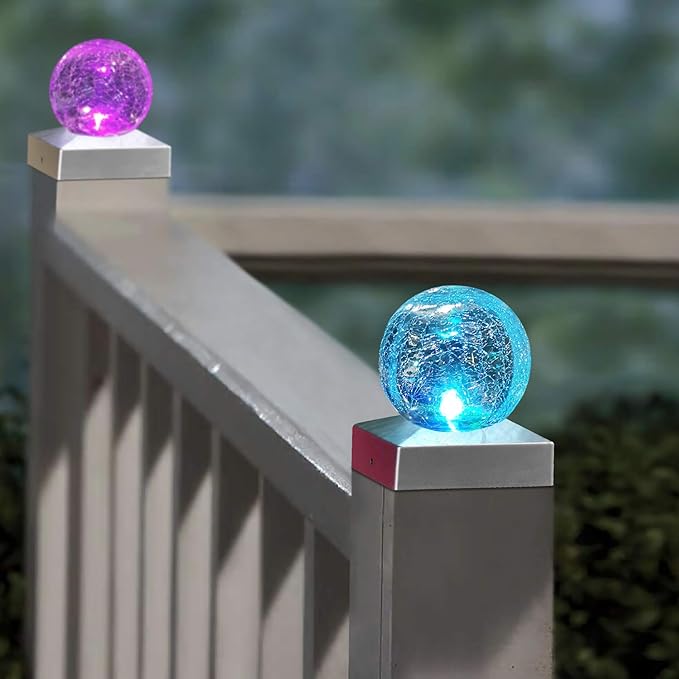 4x4 Solar Post Cap Lights Deck Fence Outdoor Railing Lights Decorative Solar Powered Gazing Ball Caps LED Lamp for Garden, Patio, Pathway