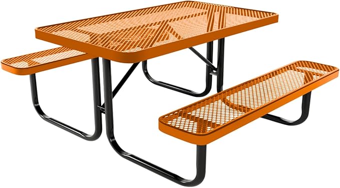 Coated Outdoor Furniture Heavy-Duty Portable Outdoor Kids Table, Expanded Metal Kids Picnic Table, Commercial-Grade Picnic Table, Made in America (4ft Rectangular, Childrens, Orange)