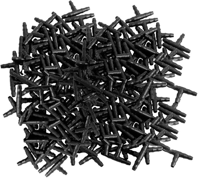 Drip Irrigation Kit Adjustable Drip Irrigation Dripper, Drip Irrigation Tee Rod Connector, Lawn and Herb Garden Irrigation Hose Fitting Sprinkler Irrigation System / 50 Pairs(Black+ Red)