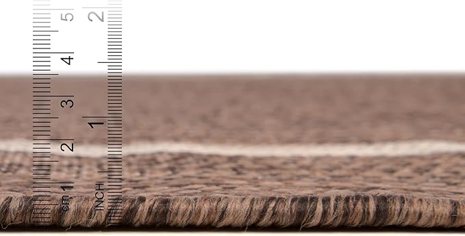 Unique Loom Outdoor Border Collection Area Rug - Soft Border (9' x 12' Rectangle, Brown/ Ivory)