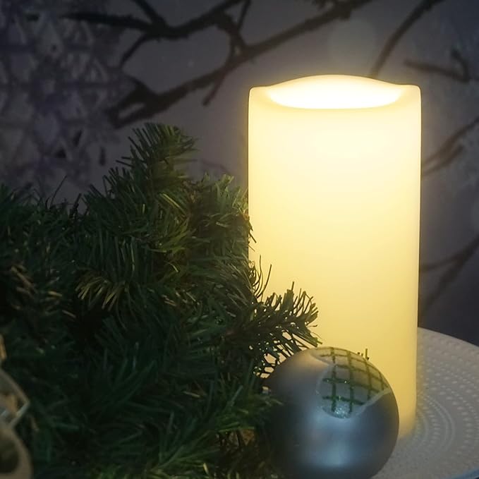 CANDLE CHOICE Waterproof Outdoor Battery Operated Flameless Candle with Timer Large Plastic Resin Bright Flickering Electric LED Pillar Lantern Patio Garden Wedding Christmas Decorations 4”(D) x8”(H)