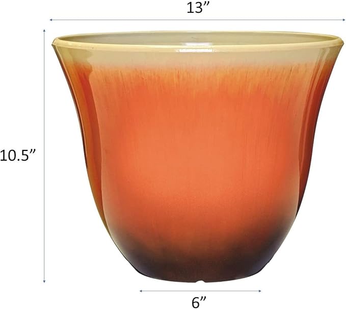 Classic Home and Garden Honeysuckle Resin Flower Pot Planter, Tequila Sunrise, 13"