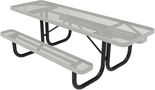 Coated Outdoor Furniture Heavy-Duty Portable ADA-Compliant Outdoor Picnic Table, Expanded Metal Patio Dining Furniture Made in America (8ft Rectangular, Both-Side Handicap, Textured Grey)