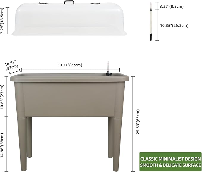 Dexceder 13.2 Gallon Self Watering Raised Garden Bed with Ventilation Transparent Lid Greenhouse, Deepen Vegetable Flower Box Planter Pot with Removeble Legs&Water Level Indicator (Light Brown)