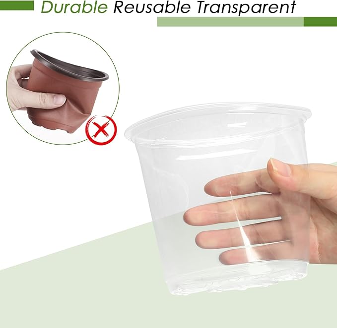 4/5/6/7 Inch Clear Nursery Pots for Plants with Sacuers 15 Pack, Plastic Flower Pots with Drainage Holes, Variety Pack Seedlings Garden Pot for Indoor Outdoor (4 inch)