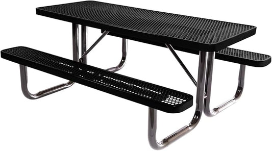 Coated Outdoor Furniture Heavy-Duty Portable Outdoor Picnic Table, Thermoplastic Coated Expanded Metal Commercial-Grade Patio Dining Furniture Made in America (6ft Rectangular, Textured Black)