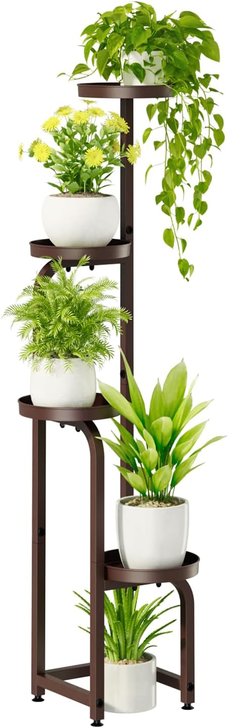 Bamworld Tall Plant Stand Indoor Outdoor, Corner Metal Flower Pot Stands for Multiple Plants, 4 Tier Brown Heavy Duty Plant Shelf for Patio Garden Balcony Living Room Bedroom