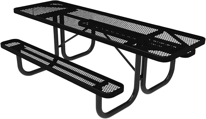 Coated Outdoor Furniture Heavy-Duty Portable ADA-Compliant Outdoor Picnic Table, Expanded Metal Patio Dining Furniture Made in America (8ft Rectangular, Both-Side Handicap, Textured Black)